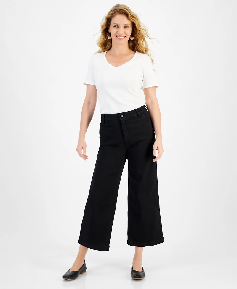 Style & Co Petite High-Rise Wide-Leg Cropped Jeans, Exclusively at Macy's