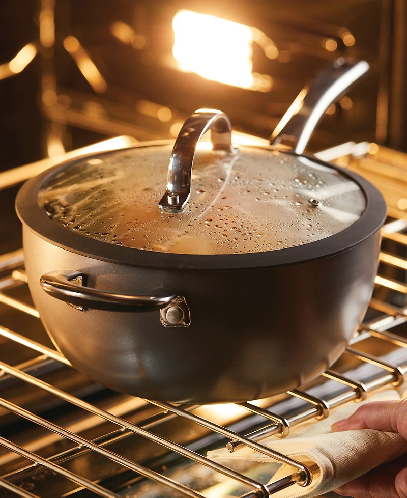 Rachael Ray Cook + Create Hard Anodized Nonstick Saucier with Lid and Helper Handle, 4.5 Quart