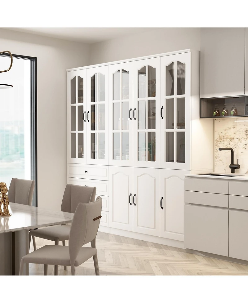 Famapy 13-Shelf Bookcase with Glass Doors, 4-Drawers, Adjustable Shelves