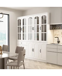Famapy 13-Shelf Bookcase with Glass Doors, 4-Drawers, Adjustable Shelves