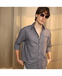 Campus Sutra Men's Moon Grey Seersucker Shirt