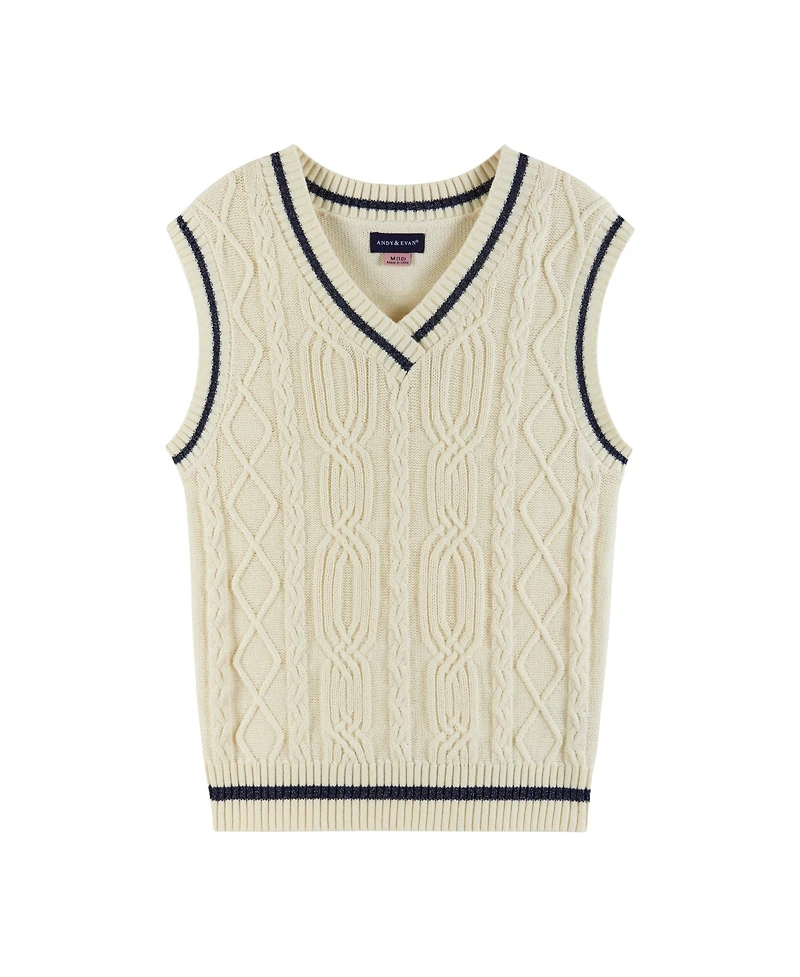 Andy & Evan Big Girls Cream Cable Knit Sweater Vest
