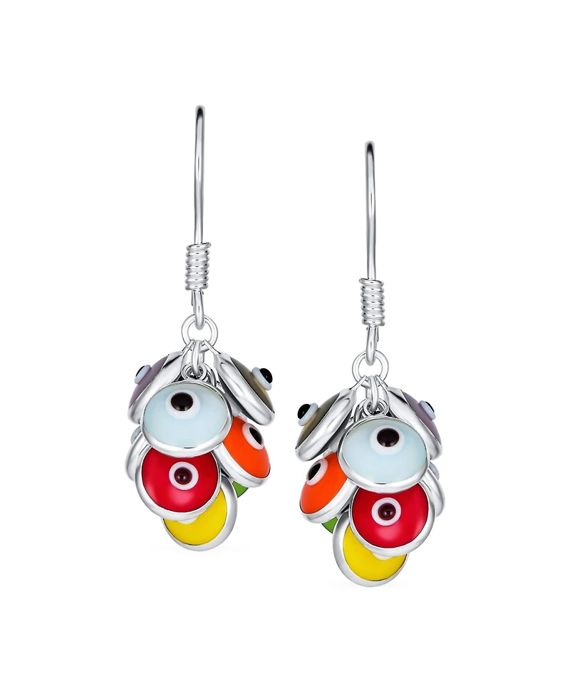 Bling Jewelry Spiritual Protection Round Multiple Cluster Evil Eye Charms Dangle Earrings Sterling Silver Fish Hook