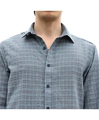 Men's Icy Blue Micro-Tartan Plaid Shirt