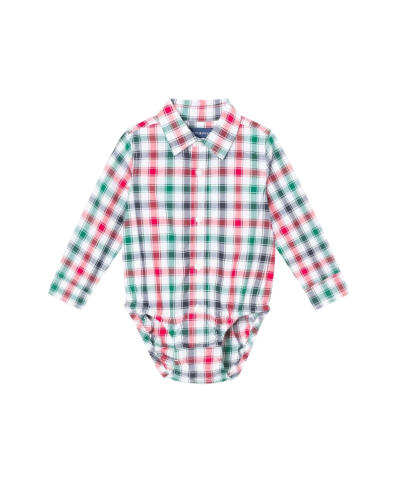 Andy & Evan Baby Boys White Plaid Buttondown w/Charcoal Sweater Vest Bowtie