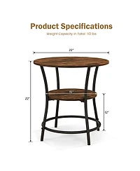 Gymax 2-Tier Side Table Compact Round Metal Frame Coffee w/ Open Shelf Brown