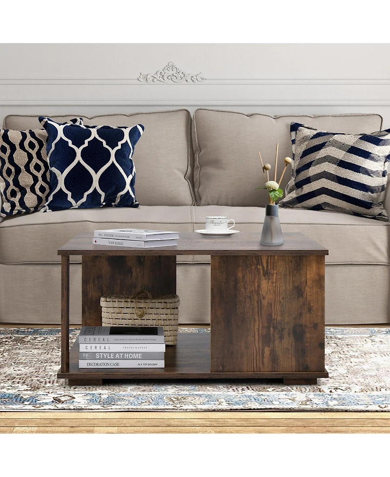 Gymax 2-Tier Square Coffee Table w/ Storage Industrial Center Table for Living Room