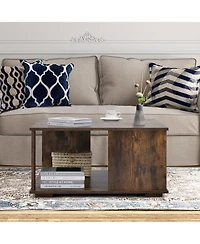 Gymax 2-Tier Square Coffee Table w/ Storage Industrial Center Table for Living Room