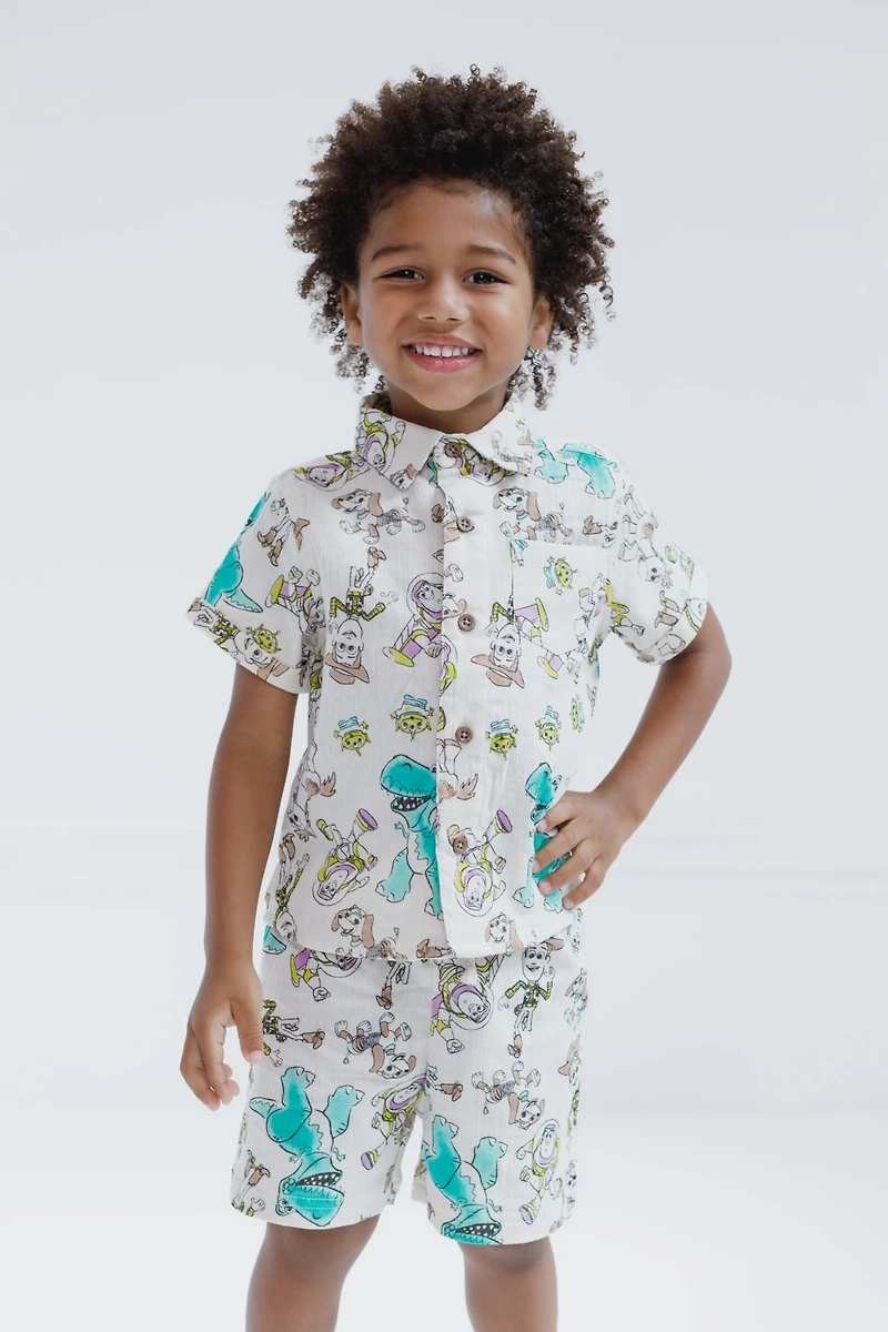 Toy Story Toddler Boys Disney Cotton Gauze Matching Family Button Down Shirt Shorts Outfit Set
