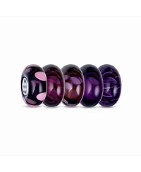 Bling Jewelry Violet Lavender Purple Burgundy Murano Glass Set Of 6 Pieces .925 Sterling Silver Core Spacer Charm Bead Bundle Fits European Style Brac