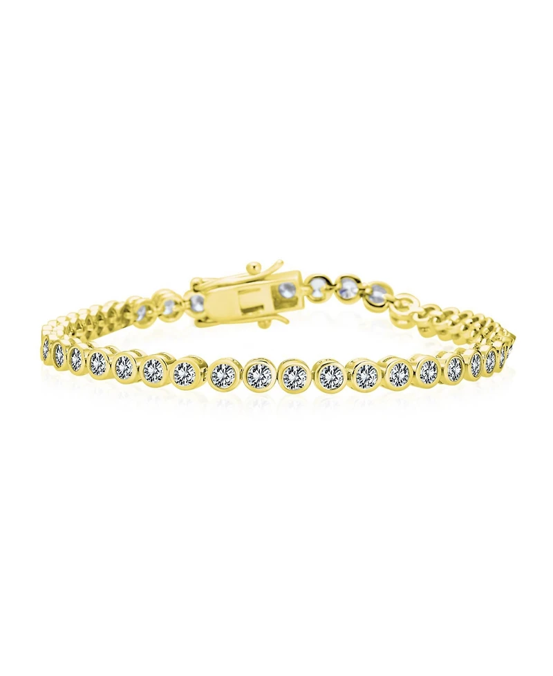 Bling Jewelry Formal Holiday Party 10CT Clear Cubic Zirconia Bubble Circle Bezel Solitaire Tennis Bracelet 14K Gold Plated .925 Sterling Silver