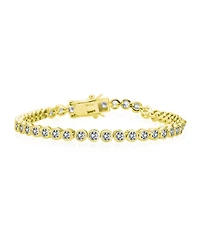 Bling Jewelry Formal Holiday Party 10CT Clear Cubic Zirconia Bubble Circle Bezel Solitaire Tennis Bracelet 14K Gold Plated .925 Sterling Silver