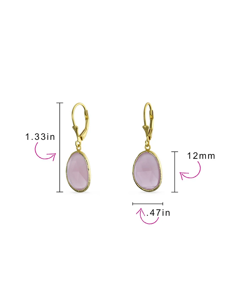 Bling Jewelry Elegant Soft Pink Dangle Earrings Double Round Teardrop, Lever Back 14K Gold-Plated .925 Sterling Silver