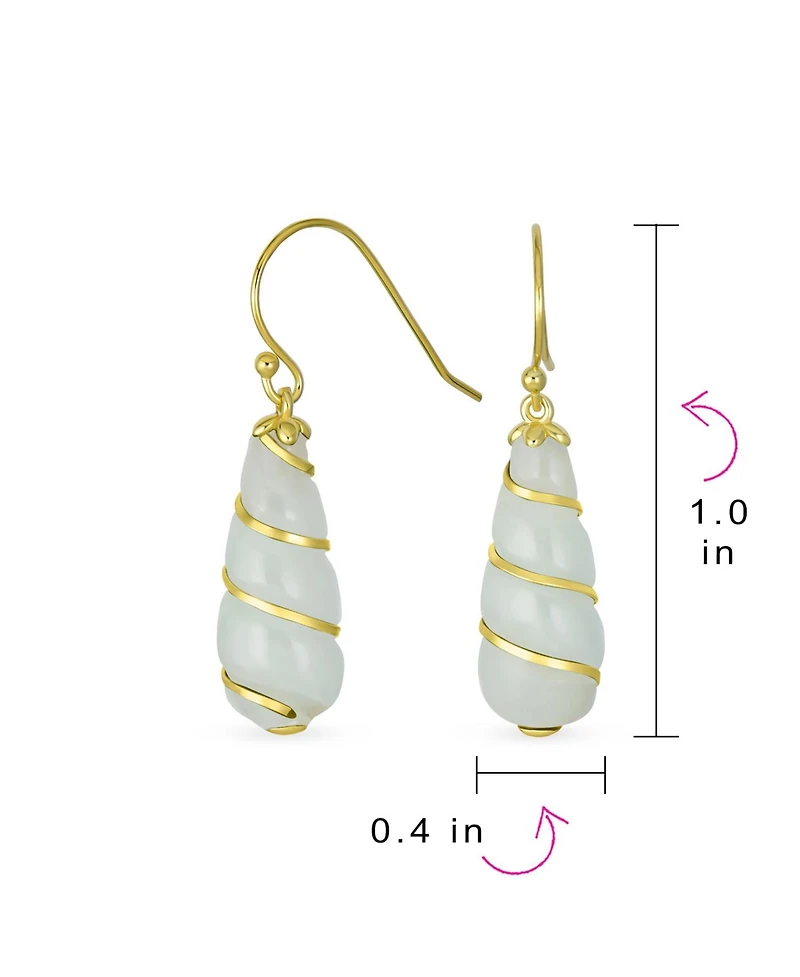 Bling Jewelry Classic Elegant Long Chandelier Natural Dark Green Jade Teardrop Dangle Earrings 14K Yellow Gold Overlay Twisting Swirl Accent .925 Ster
