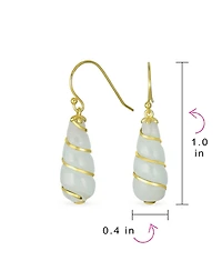 Bling Jewelry Classic Elegant Long Chandelier Natural Dark Green Jade Teardrop Dangle Earrings 14K Yellow Gold Overlay Twisting Swirl Accent .925 Ster