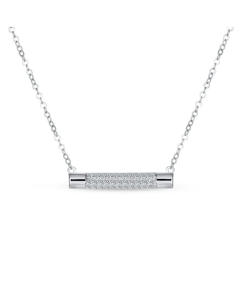 Bling Jewelry Simple Modern Cubic Zirconia Horizontal Pave Cz Round Bar Sideways Pendant Necklace .925 Sterling Silver