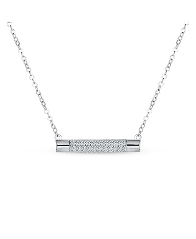 Bling Jewelry Simple Modern Cubic Zirconia Horizontal Pave Cz Round Bar Sideways Pendant Necklace .925 Sterling Silver