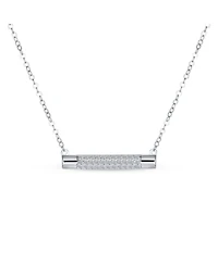 Bling Jewelry Simple Modern Cubic Zirconia Horizontal Pave Cz Round Bar Sideways Pendant Necklace .925 Sterling Silver