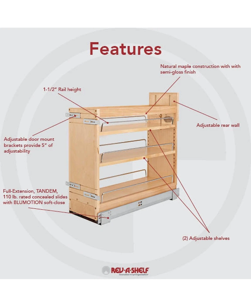 Rev-a-Shelf 8" Door/ Drawer Base Cabinet Organizer Soft-close, 448-bddsc-8C