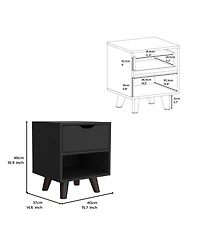 Cliff Modern Nightstand 19"H with Spacious Drawer, Open Storage Shelf and Chic Wooden Legs