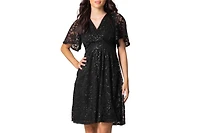 Kiyonna Women's Starry Sequin Lace V-Neck Cocktail Dress with Pockets
