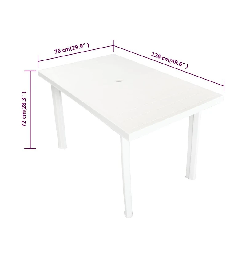 vidaXL Patio Table White 49.6"x29.9"x28.3" Plastic