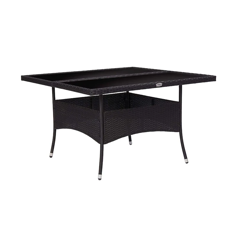 vidaXL Patio Dining Table Black Poly Rattan and Glass
