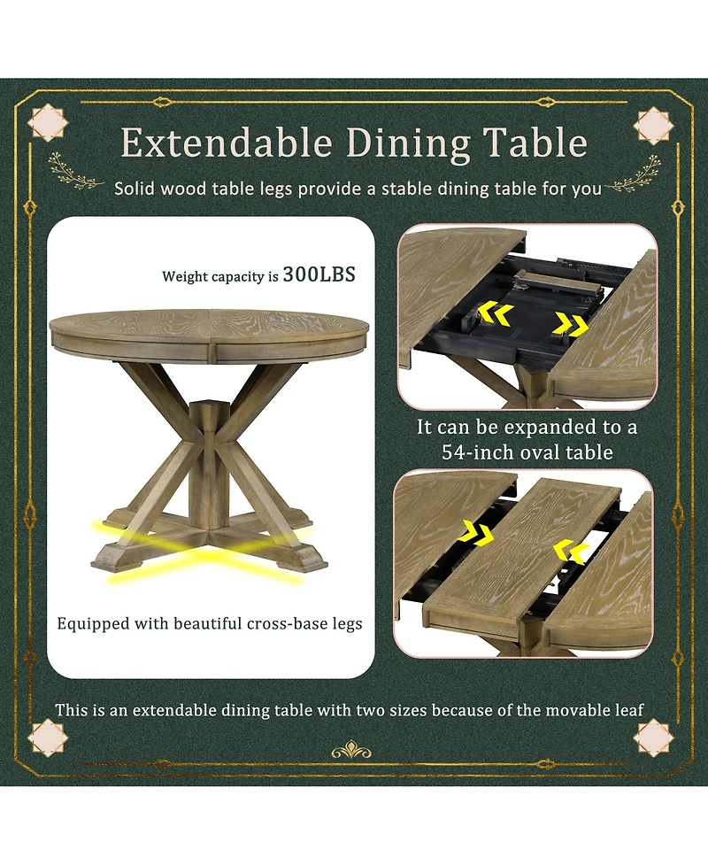 Slickblue Retro Extendable Dining Table with 12-Inch Leaf for Functional Dining and Living Room Spaces