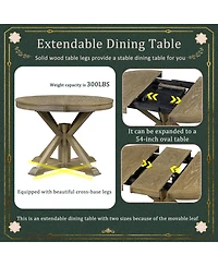 Slickblue Retro Extendable Dining Table with 12-Inch Leaf for Functional Dining and Living Room Spaces
