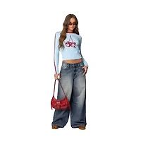 Edikted Womens Skater Girl Washed Low Rise Jeans