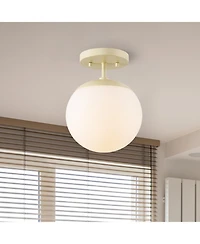 Jonathan Y Marcel 1-Light Bohemian Farmhouse Iron/Frosted Glass Led Semi Flush Mount