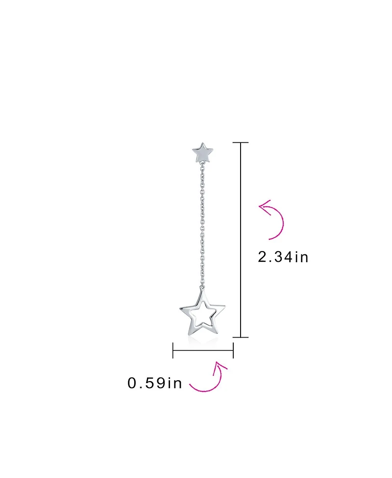 Bling Jewelry Celestial American Patriotic Usa Rock Star Chain Long Linear Dangle Open Star Earrings .925 Sterling Silver 2.5 Inch