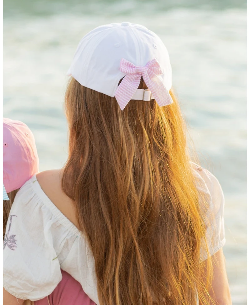 Bits & Bows Girls Palm Tree Bow Baseball Hat White