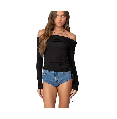 Edikted Women's Gathered fold over drawstring top