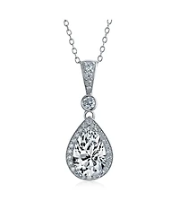 Bling Jewelry Cubic Zirconia Traditional Classic Large Cz Teardrop Solitaire Pendant Necklace .925 Sterling Silver