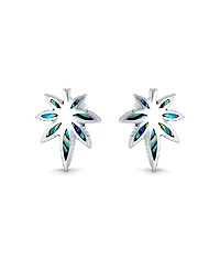 Bling Jewelry Rainbow Iridescent Inlay Abalone Shell Weed Marijuana Leaf Stud Earrings Western Jewelry .925 Sterling Silver Lever Back