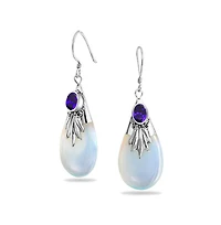 Bling Jewelry Western Style Rainbow Opalite Glass Teardrop Pear Shaped Dangle Earrings Sterling Silver Fish Hook