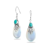 Bling Jewelry Western Style Rainbow Opalite Glass Teardrop Pear Shaped Dangle Earrings Sterling Silver Fish Hook