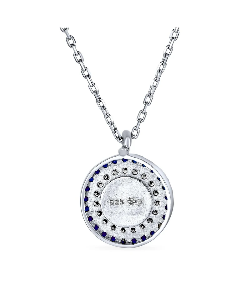Bling Jewelry Turkish Blue Pave Cz Spiritual Protection Amulet Evil Eye Round Circle Pendant Station Necklace .925 Sterling Silver