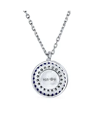 Bling Jewelry Turkish Blue Pave Cz Spiritual Protection Amulet Evil Eye Round Circle Pendant Station Necklace .925 Sterling Silver