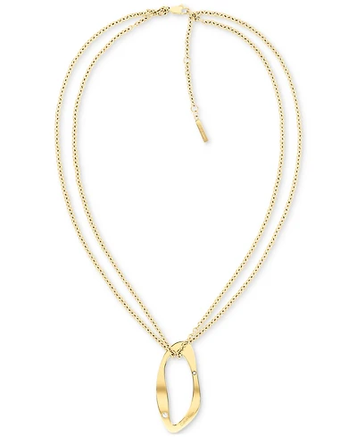 Calvin Klein Gold-Plated Stainless Steel Pave Sculptural Pendant Necklace, 18" + 2" extender