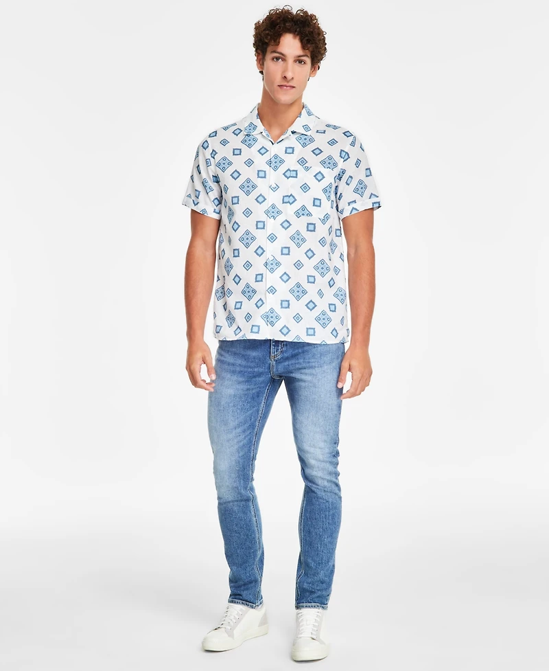 Sun + Stone Men's Leblanc Regular-Fit Geo-Print Button-Down Linen Blend Camp Shirt, Created for Macy's
