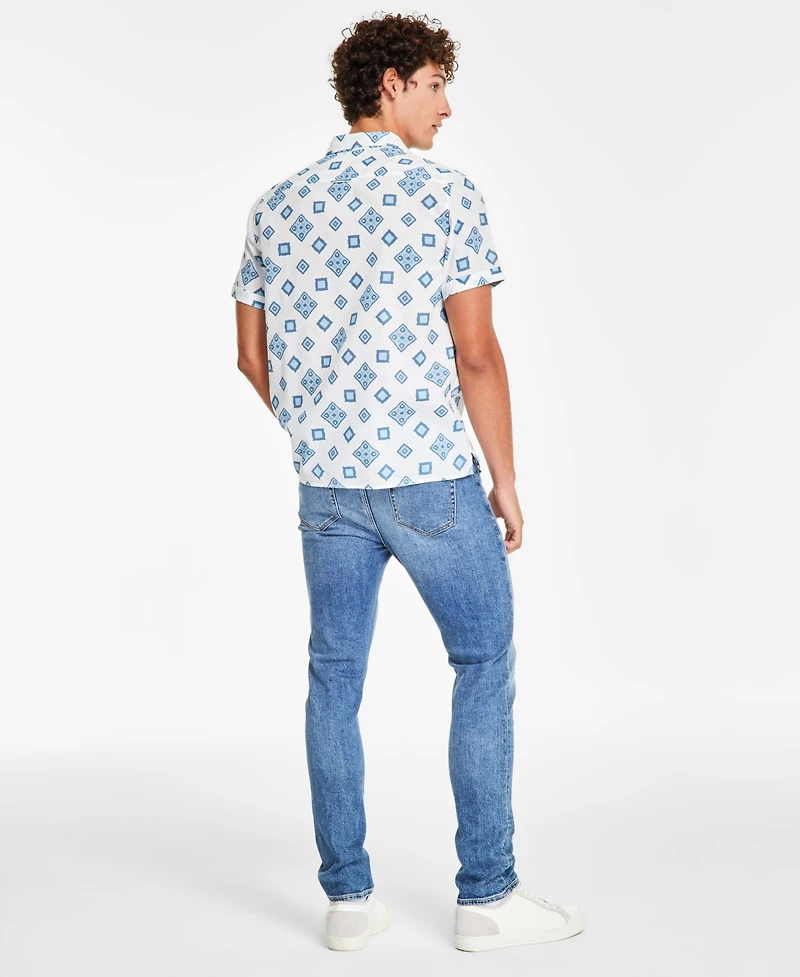 Sun + Stone Men's Leblanc Regular-Fit Geo-Print Button-Down Linen Blend Camp Shirt, Created for Macy's