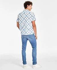 Sun + Stone Men's Leblanc Regular-Fit Geo-Print Button-Down Linen Blend Camp Shirt, Created for Macy's