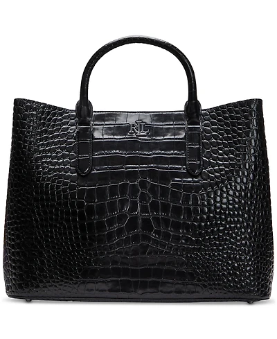 Lauren Ralph Marcy Large Embossed Leather Satchel Bag