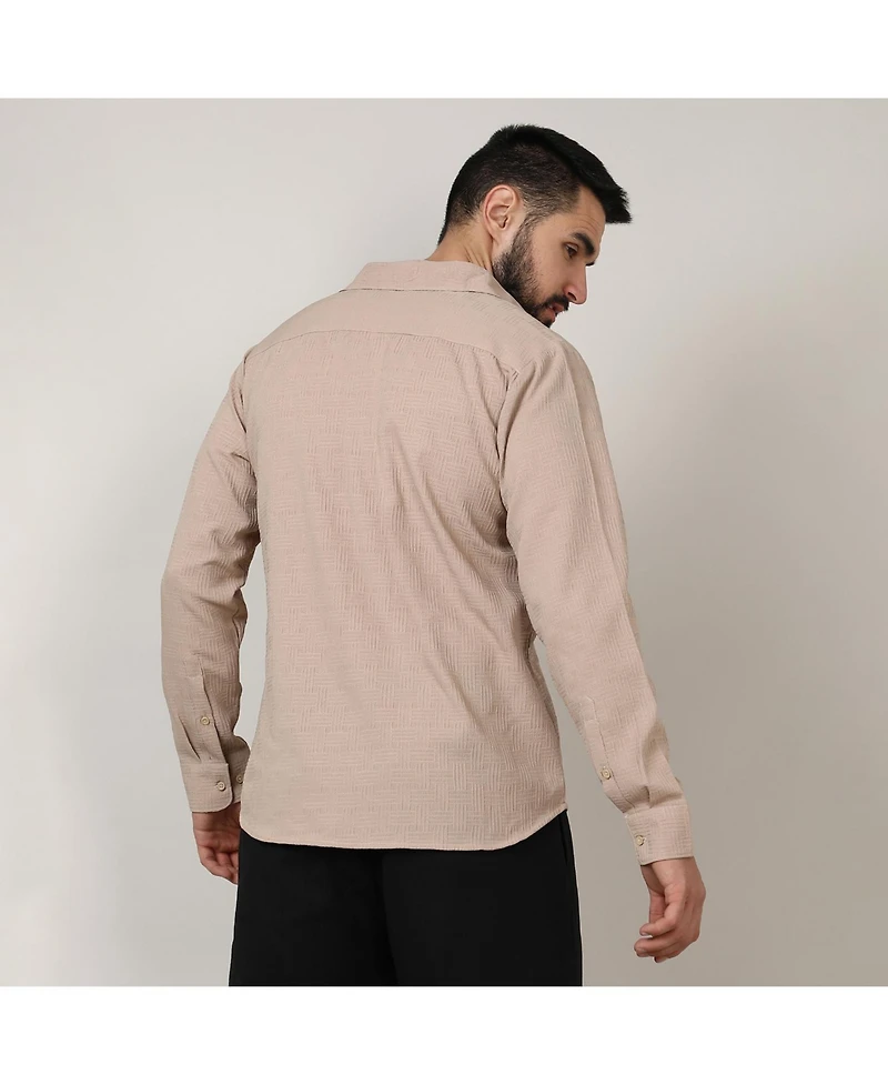 Campus Sutra Men's Beige Self-Design Intertwine Shirt