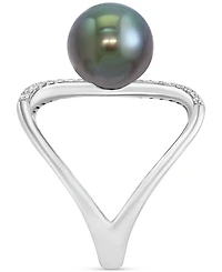 Effy Cultured Tahitian Pearl (9mm) & Diamond (1/10 ct. t.w.) Openwork Statement Ring in 14k White Gold