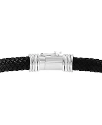 Effy Men's Black Spinel Infinity Loop Woven Leather Bracelet (1-5/8 ct. t.w.) in Sterling Silver