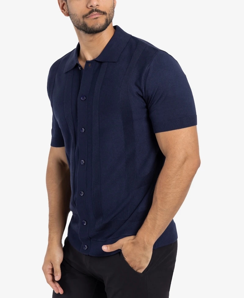 Spring + Mercer Men's Classic Ribbed Texture Polo Sweater