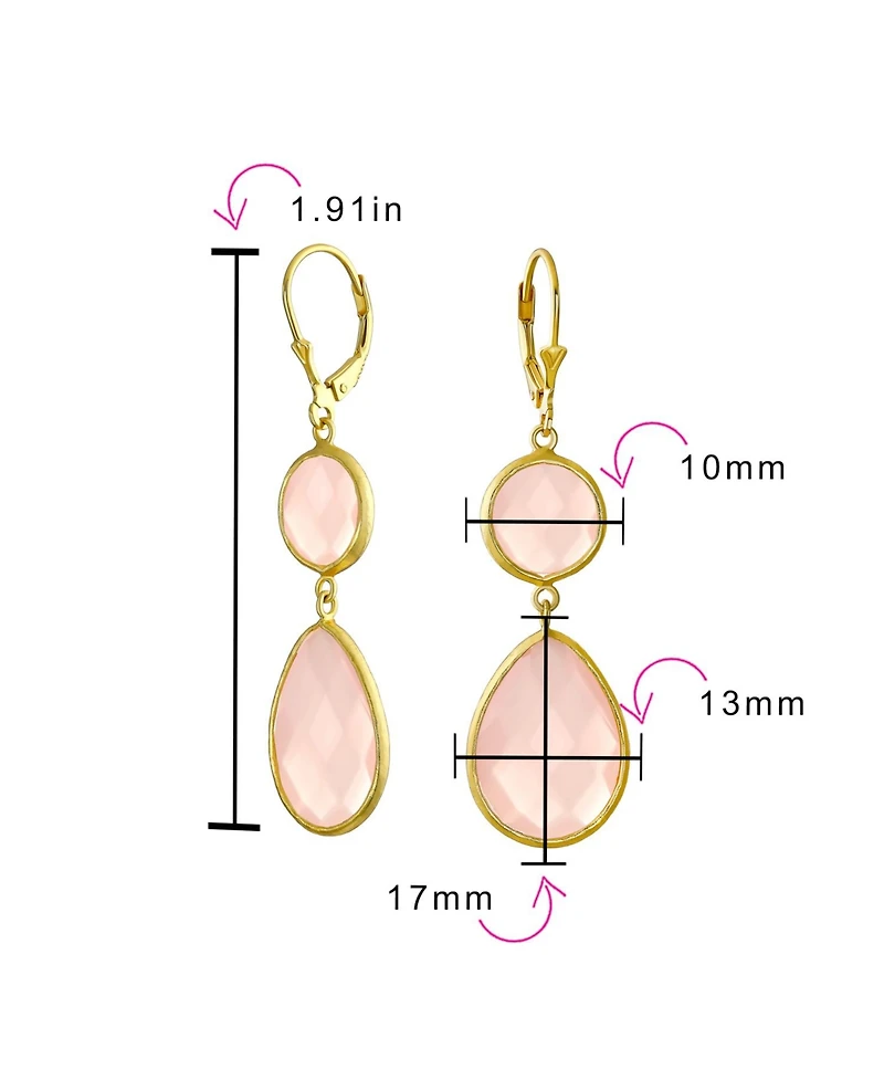 Bling Jewelry Elegant Soft Pink Dangle Earrings Double Round Teardrop, Lever Back 14K Gold-Plated .925 Sterling Silver
